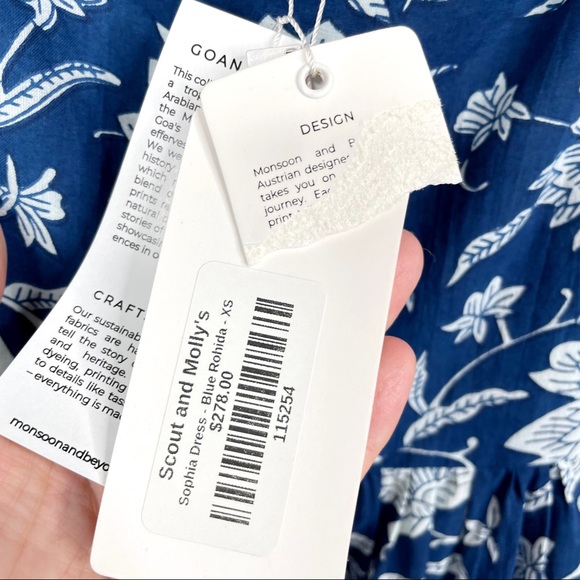 Monsoon and Beyond Estela Dress Blue Rohida XS Floral Print Puff Sleeve - Picture 7 of 12